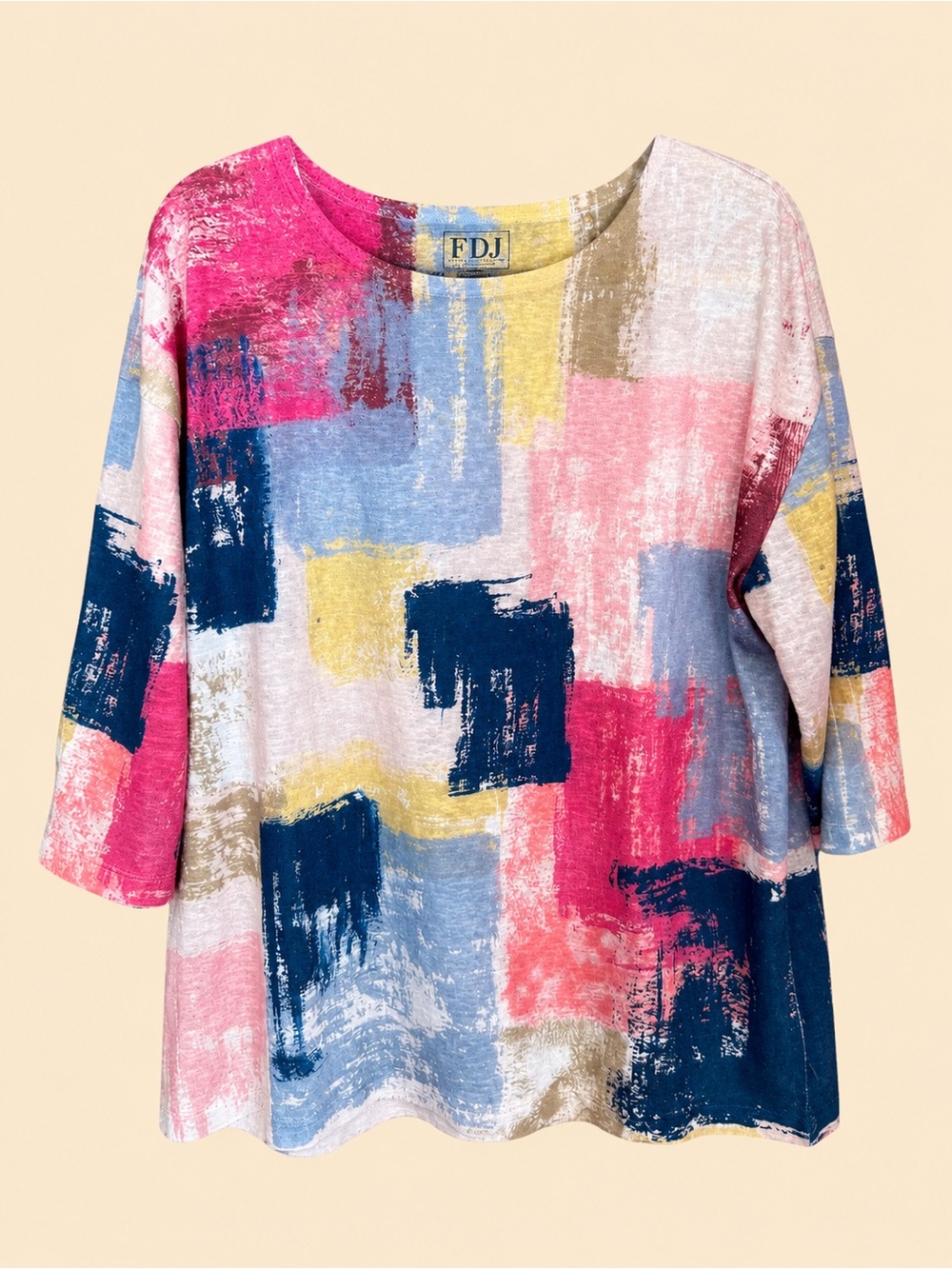 FDJ Abstract Brushstroke Long Sleeve Tee in Pink & Blue
